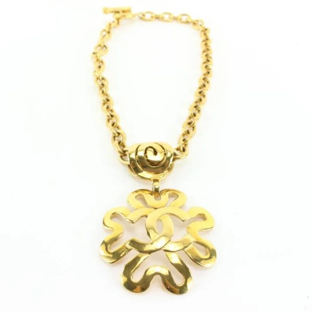 Chanel 95p 24k Gold Plated Jumbo CC Logo Clover Chain Necklace 35cc721s